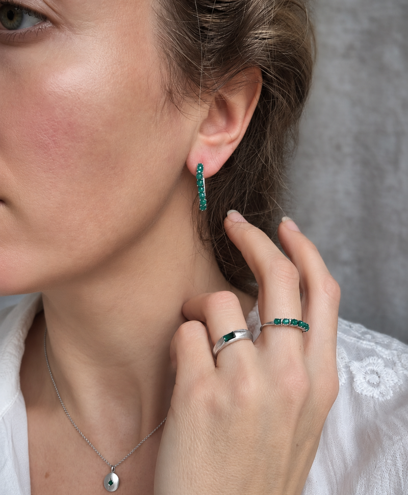 Necklace With Green Stone Pendant Céleste, Silver