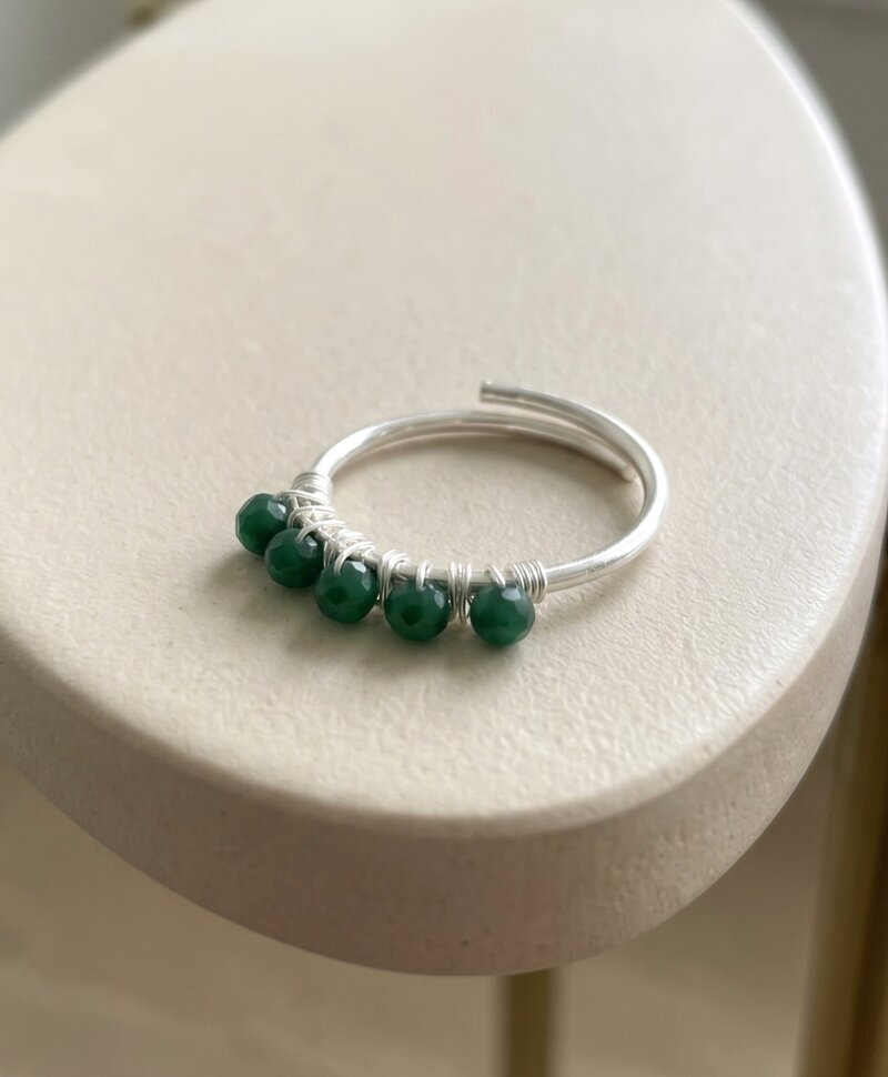 Bague Avec Pierres Vertes Anaïs, Argent