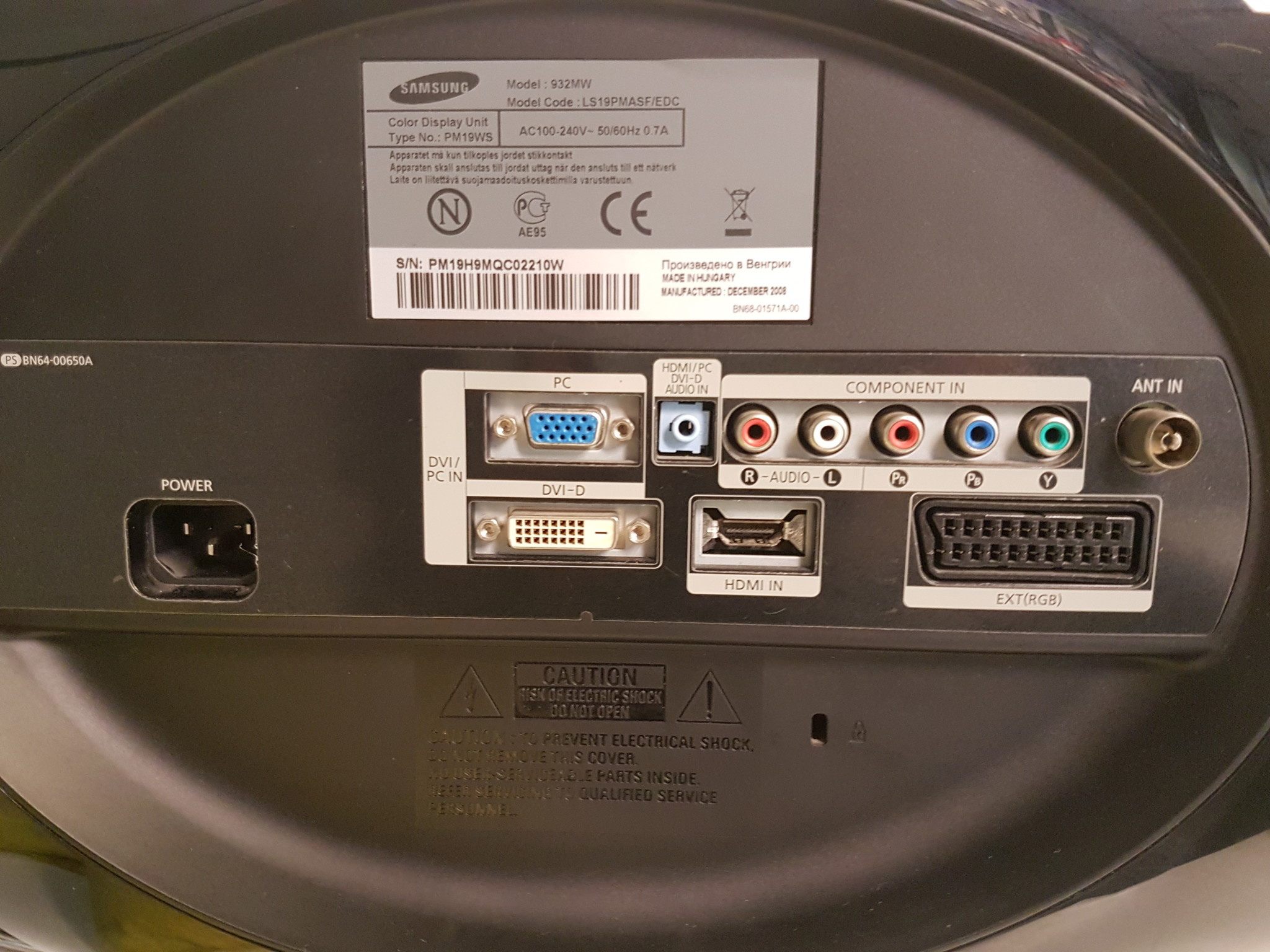 SAMSUNG pm19ws 5141 Ex Afstandbediening