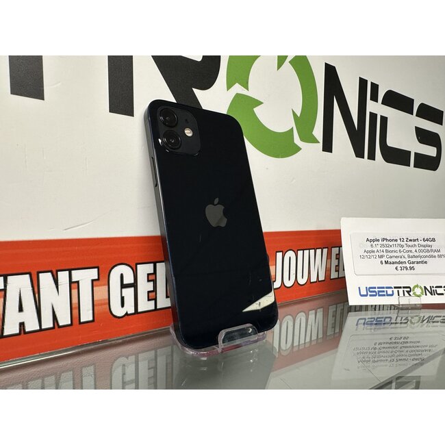 Apple Apple iPhone 12 Zwart - 64GB (10027) Batterijconditie 88%