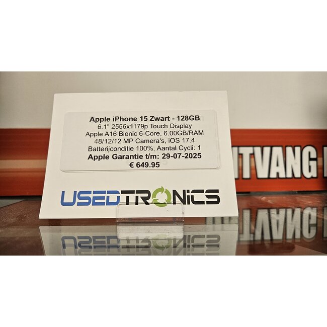 Apple Apple iPhone 15 128GB (10690) Cycli: 1 | Apple garantie t/m: 29-07-2025