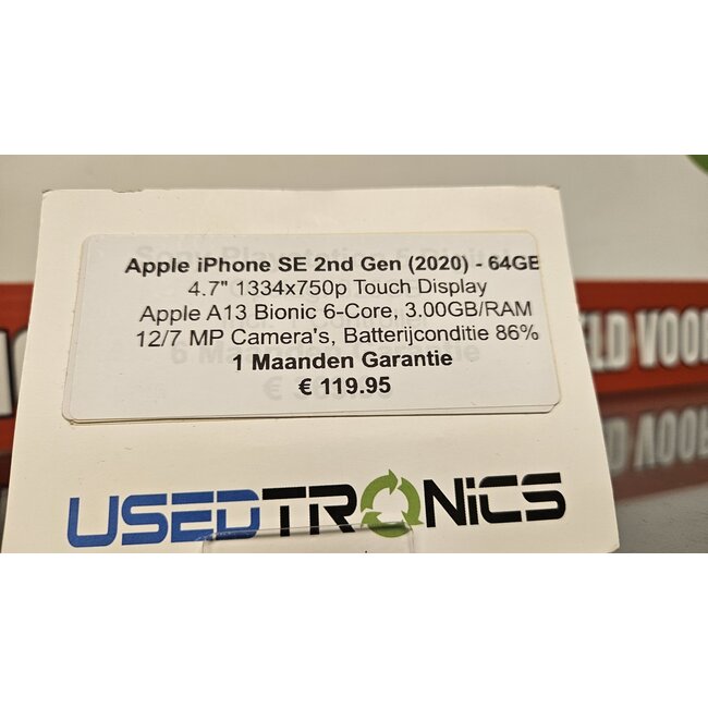 Apple Apple iPhone SE 2nd Gen 2020 - 64GB (10653) Batterijconditie 86%