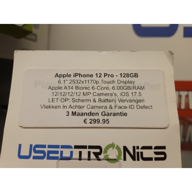 Apple Apple iPhone 12 Pro - 128GB (8995) LET OP: Scherm/Batterij vervangen | Vlekken Achter Camera & Face-ID Defect