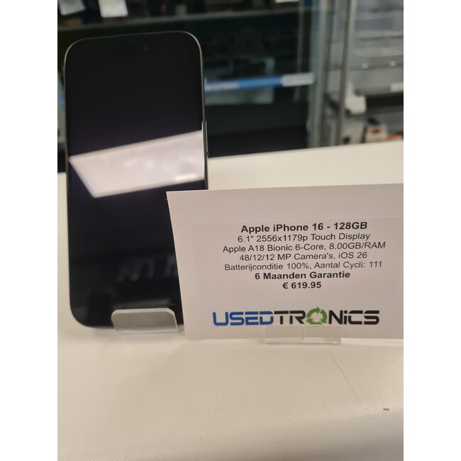 Apple Apple iPhone 16 - 128GB (11844) Batterijconditie 100% | Cycli: 111
