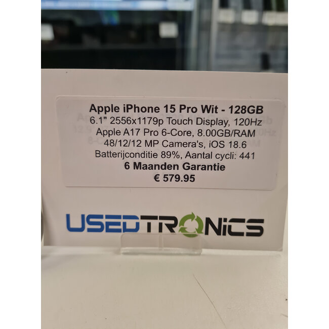 Apple Apple iPhone 15 Pro Wit - 128GB (11848) Batterijconditie 89%