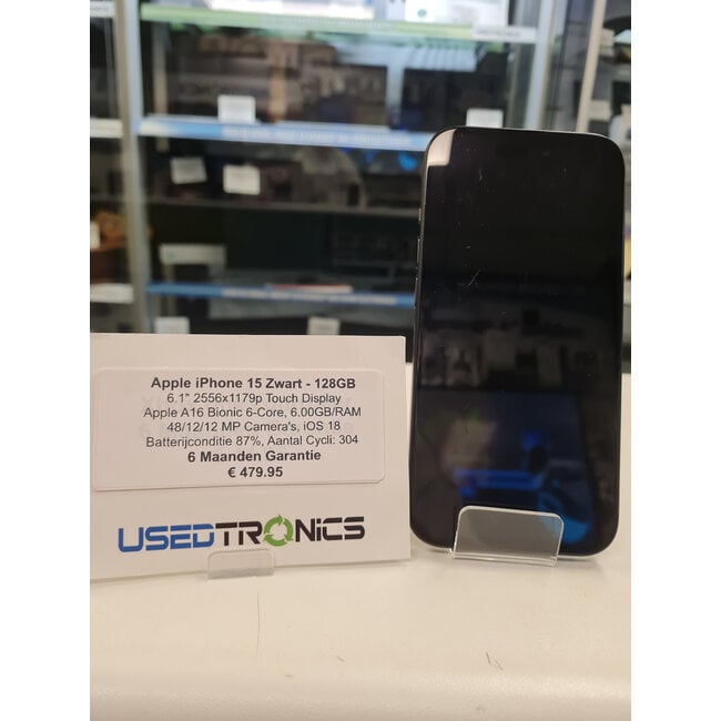 Apple Apple iPhone 15 Zwart - 128GB (11897) Batterijconditie 87%