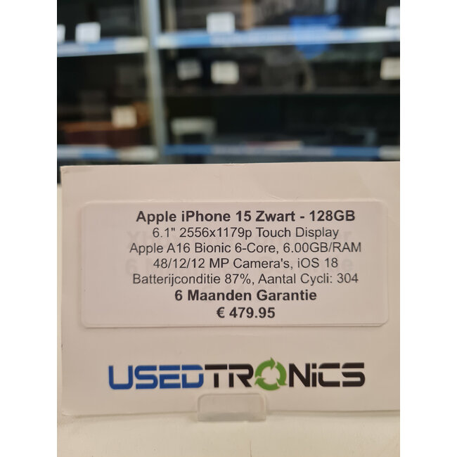 Apple Apple iPhone 15 Zwart - 128GB (11897) Batterijconditie 87%