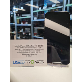 Apple Apple iPhone 15 Pro Max 256GB (12147) Batterijconditie 87%, Aantal Cycli: 495