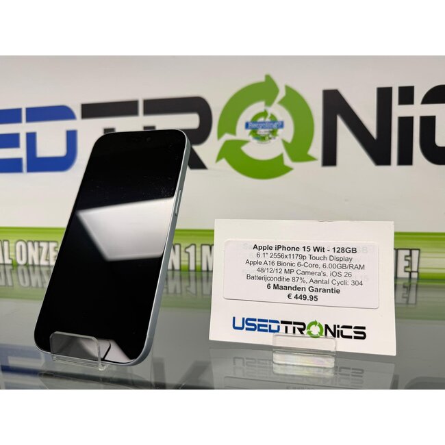 Apple Apple iPhone 15 Wit - 128GB (12231) Batterijconditie 87%