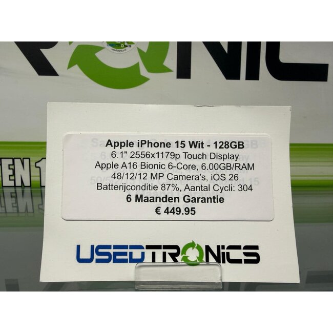 Apple Apple iPhone 15 Wit - 128GB (12231) Batterijconditie 87%