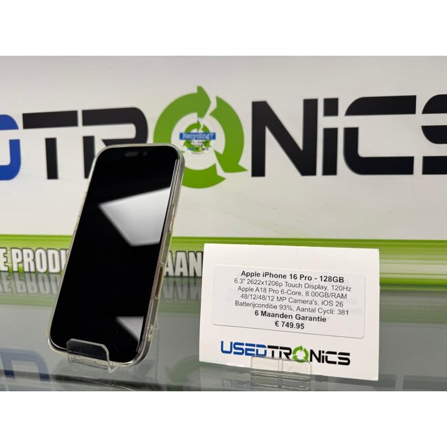 Apple Apple iPhone 16 Pro - 128GB (12249) Batterijconditie 93%, Aantal Cycli: 381