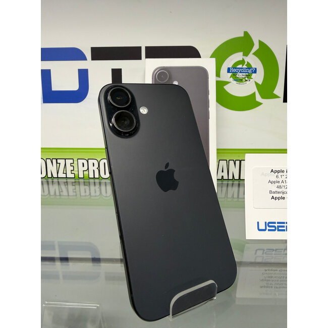 Apple Apple iPhone 16 Zwart - 128GB (12489) Batterijconditie 100%