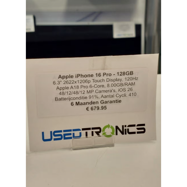 Apple Apple iPhone 16 Pro - 128GB (13453) Batterijconditie 91%, Aantal Cycli: 410