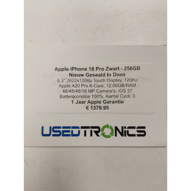 Apple iPhone 18 Pro Zwart | Nieuw Geseald In Doos (13585) 1 Jaar Apple Garantie