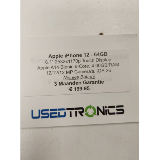 Apple Apple iPhone 12 64GB (13471) Nieuwe Batterij