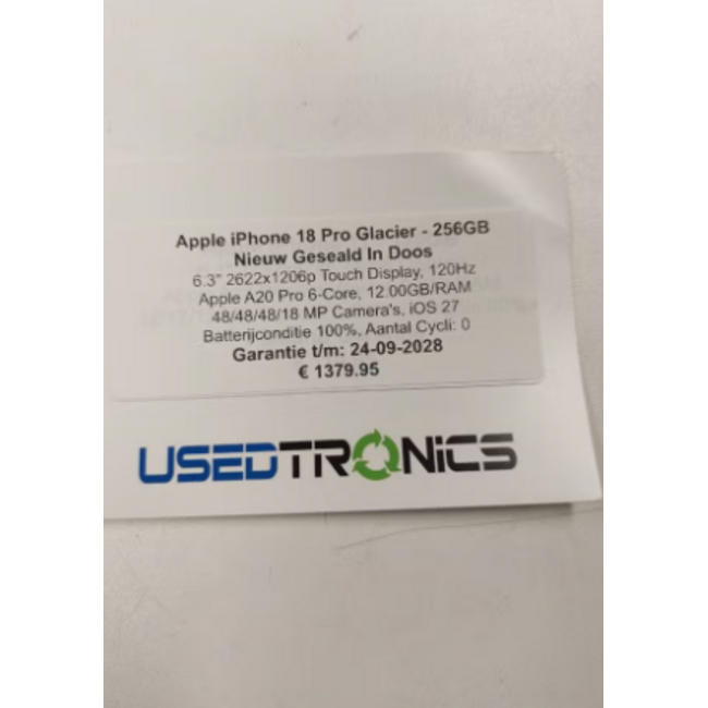 Apple Apple iPhone 18 Pro Glacier - 256GB (13629) Nieuw Geseald In Doos 2 Jaar Garantie