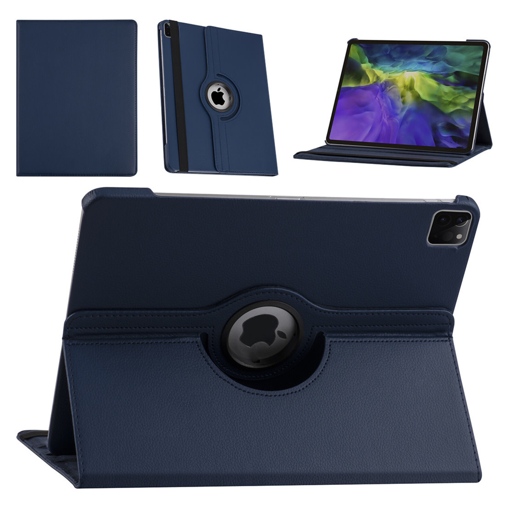 Apple iPad Pro 12.9 (2021) Book Case Tablethoes - DonkerBlauw - 360 Graden Draaibaar