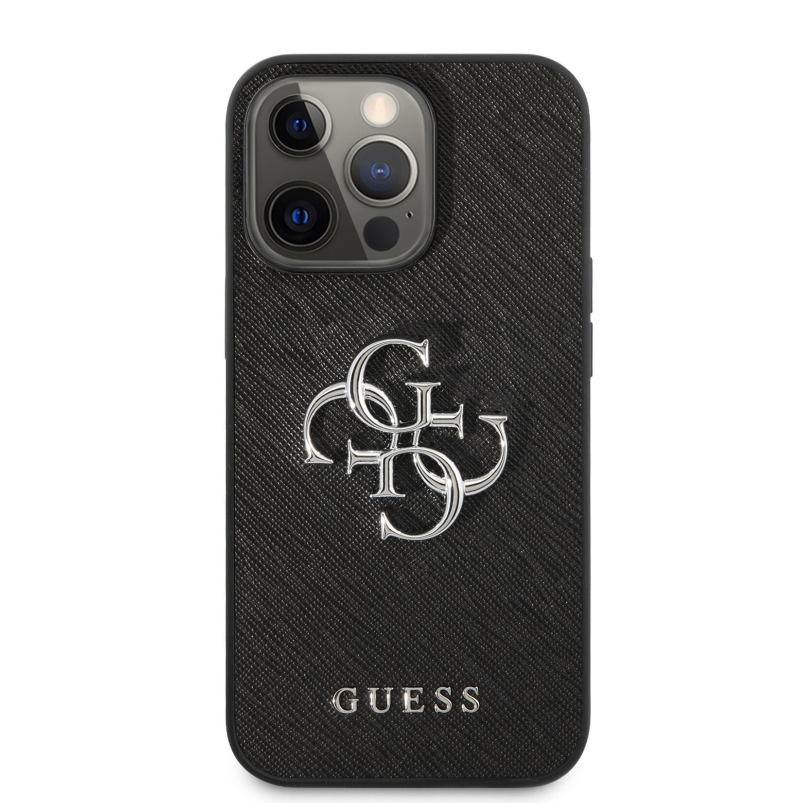 Guess Zwart hoesje van Guess - Hardcase Backcover - iPhone 13 Pro - Saffiano PU - Big 4G Logo