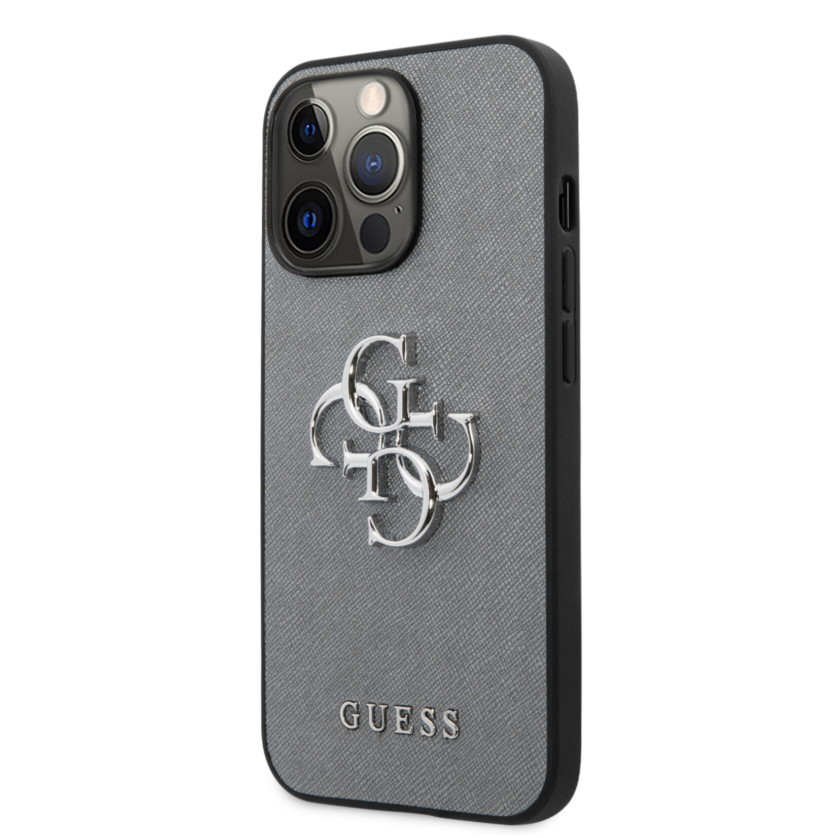Guess Guess Apple iPhone 13 Pro Telefoonhoesje van Saffiano PU - Beschermend, Kleur: Grijs, Back Cover