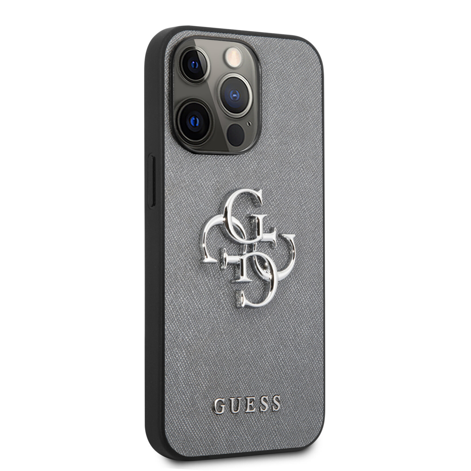 Guess Guess Apple iPhone 13 Pro Telefoonhoesje van Saffiano PU - Beschermend, Kleur: Grijs, Back Cover