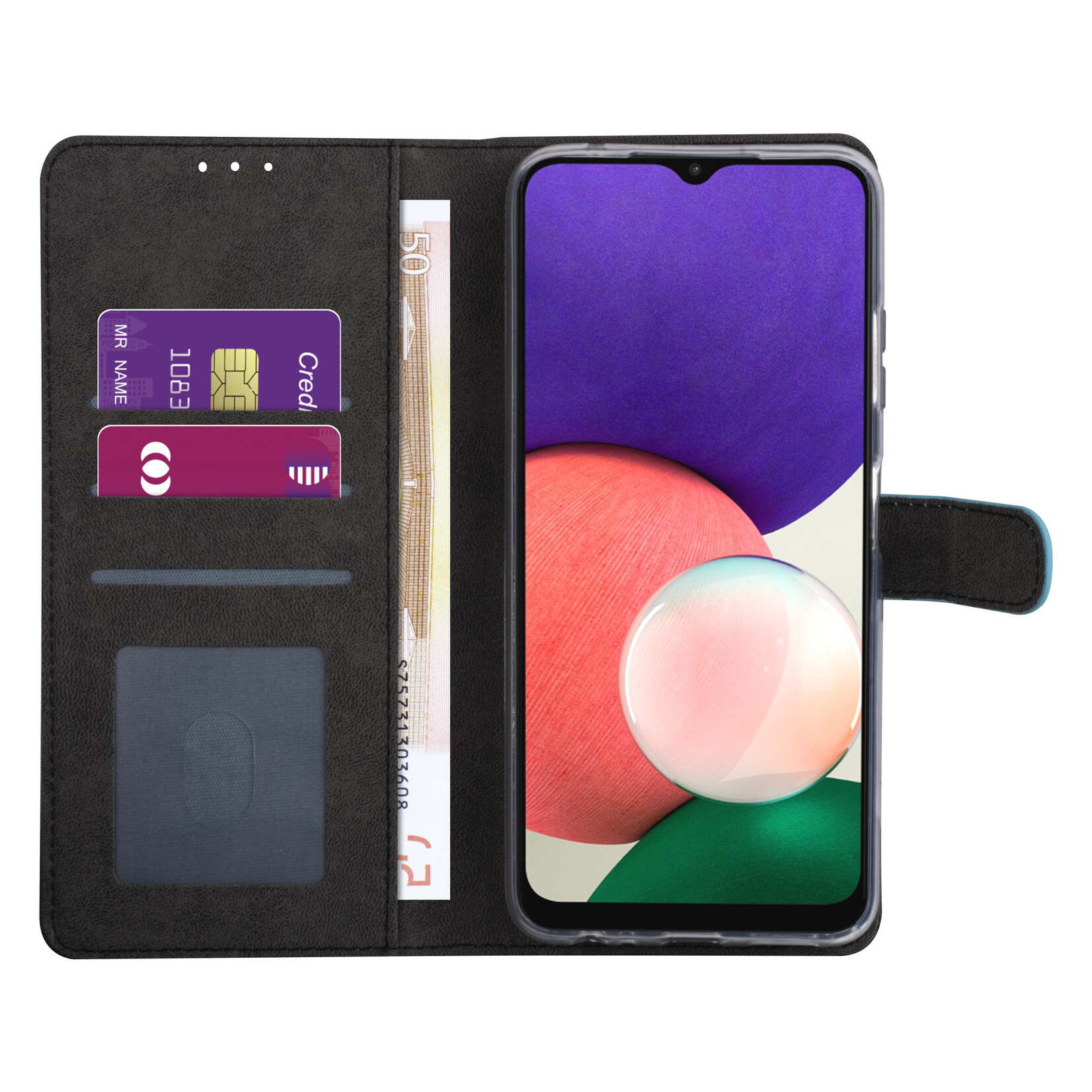 LichtBlauw hoesje voor de Samsung Galaxy A22 5G - Booktype - Pasjeshouder - Magneetsluiting