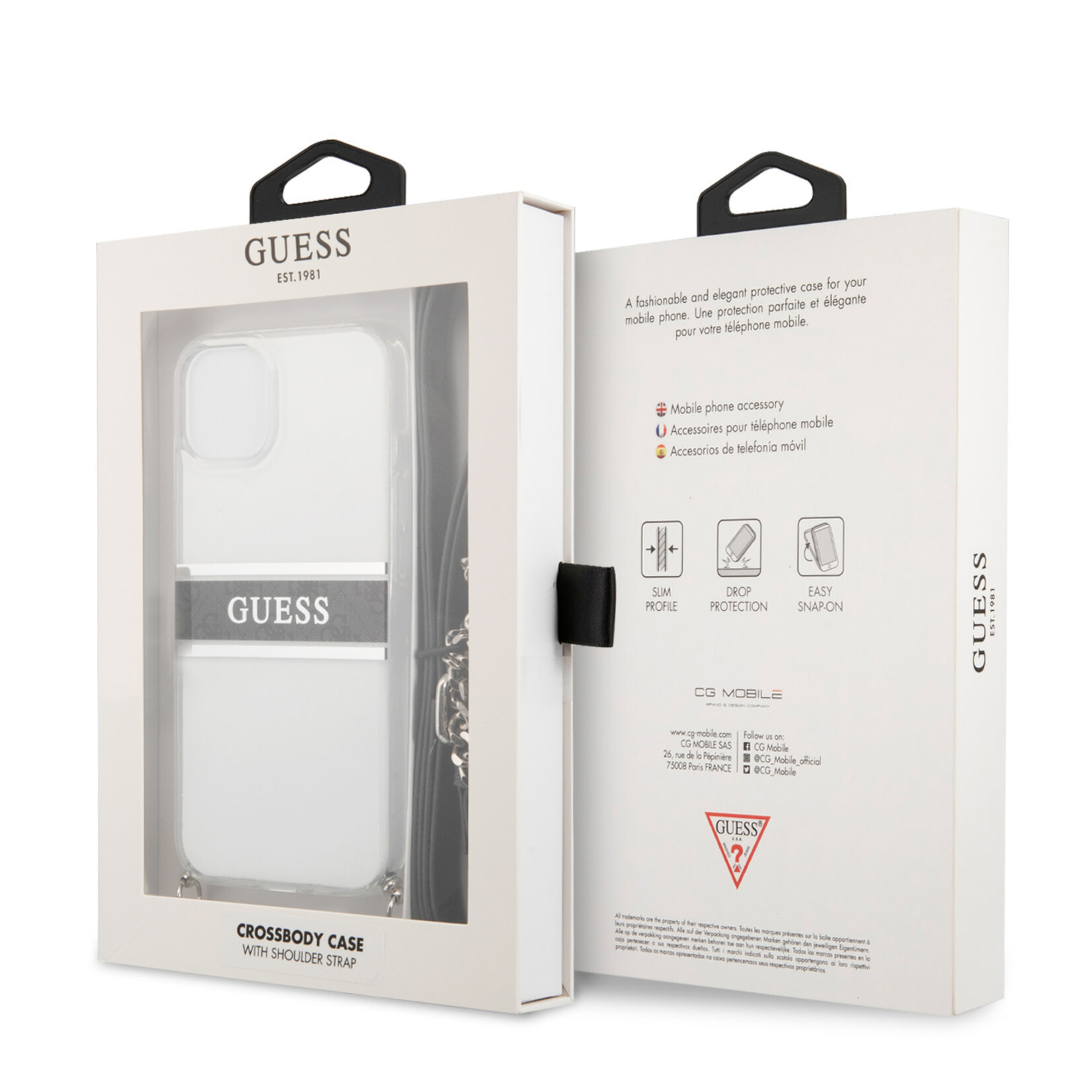 Guess Guess Telefoonhoesje voor Apple iPhone 13 Mini - Grijs Transparant, PC & TPU Back Cover, Bescherming van Telefoon