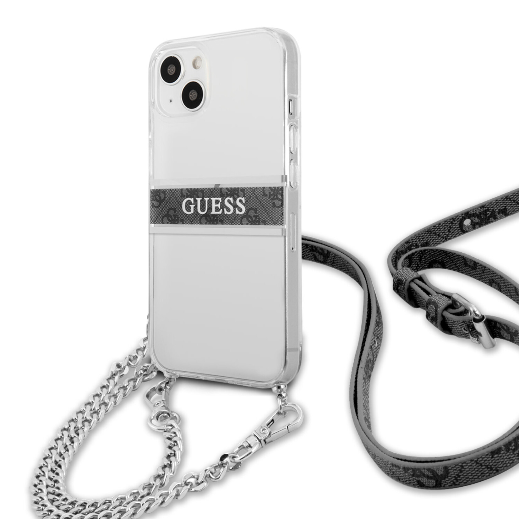 Guess Guess iPhone 13 Back Cover Telefoonhoesje - Grijs/Transparant - PC/TPU - Bescherming voor uw Telefoon