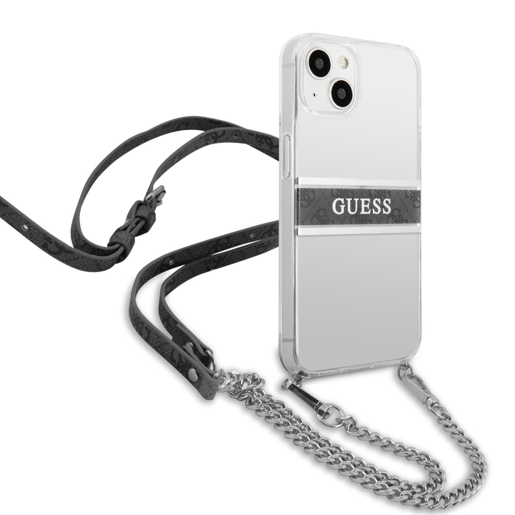 Guess Guess iPhone 13 Back Cover Telefoonhoesje - Grijs/Transparant - PC/TPU - Bescherming voor uw Telefoon