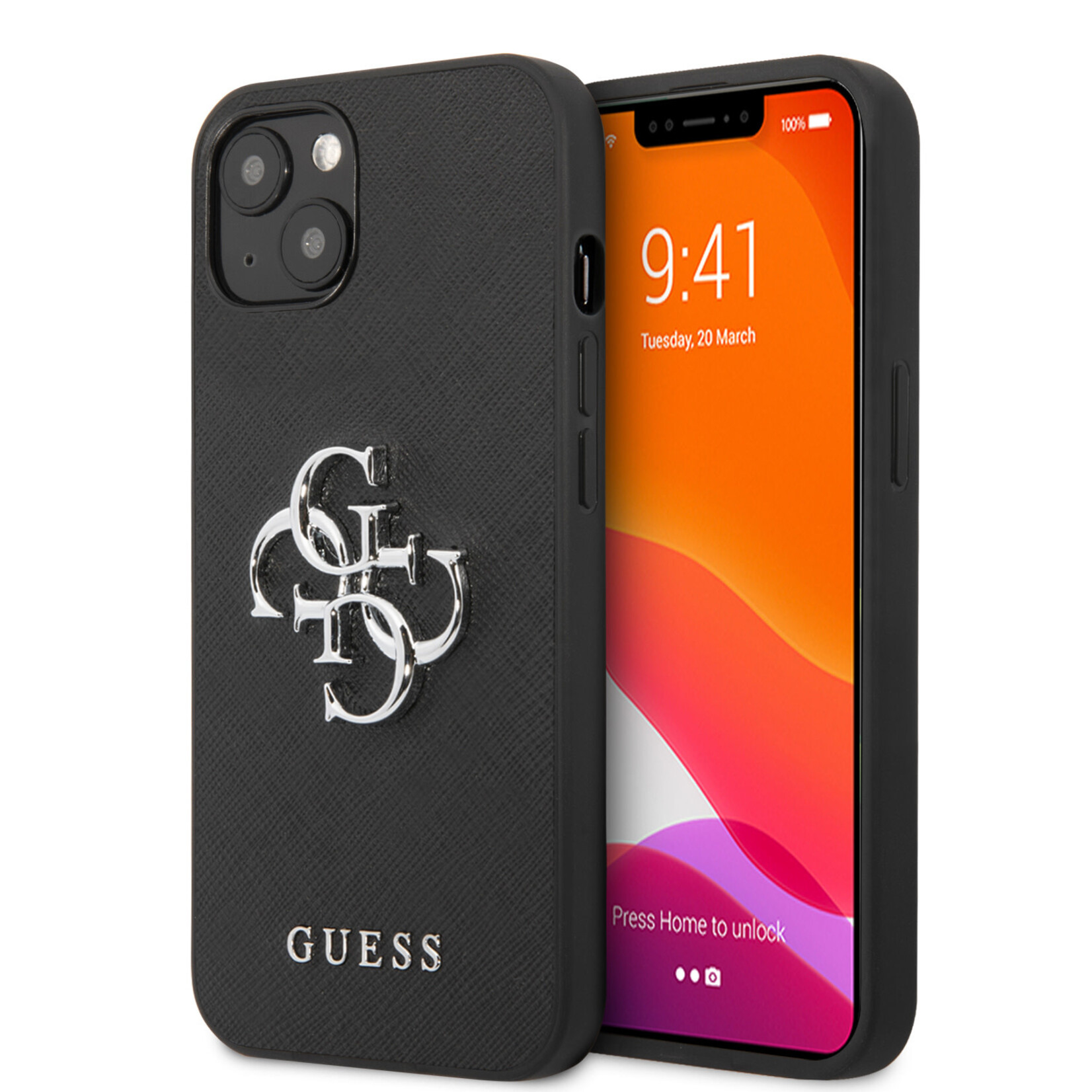 Guess Guess iPhone 13 Mini Back Cover Telefoonhoesje - Luxe PU Saffiano, Beschermt tegen Kras en Stof, Zwart