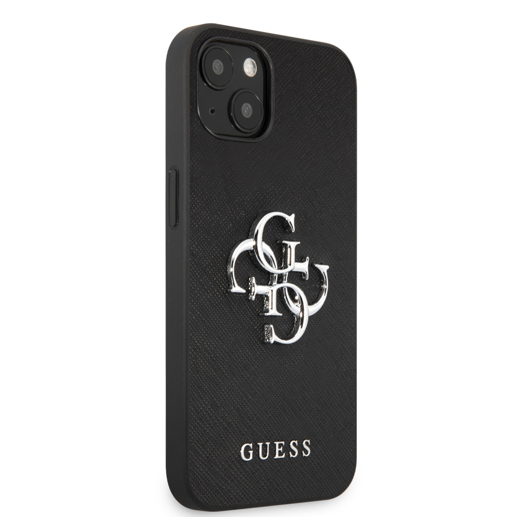 Guess Guess iPhone 13 Mini Back Cover Telefoonhoesje - Luxe PU Saffiano, Beschermt tegen Kras en Stof, Zwart