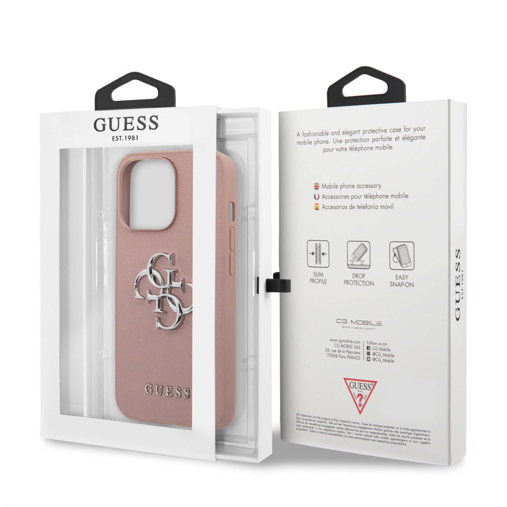 Guess Guess iPhone 13 Pro Back Cover Hoesje - Pu Saffiano, Roze - Bescherm je Telefoon!