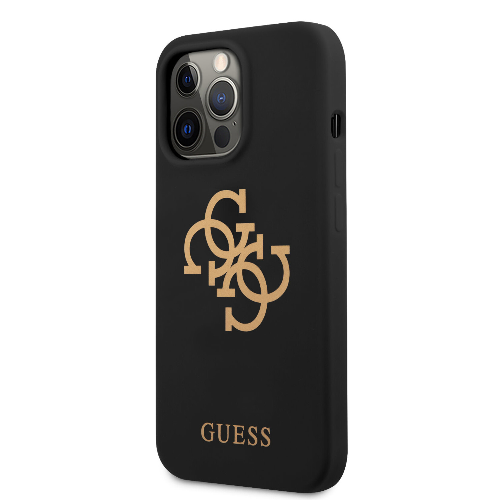 Guess Zwart hoesje van Guess - Hardcase Backcover - iPhone 13 Pro - Gold 4G Logo