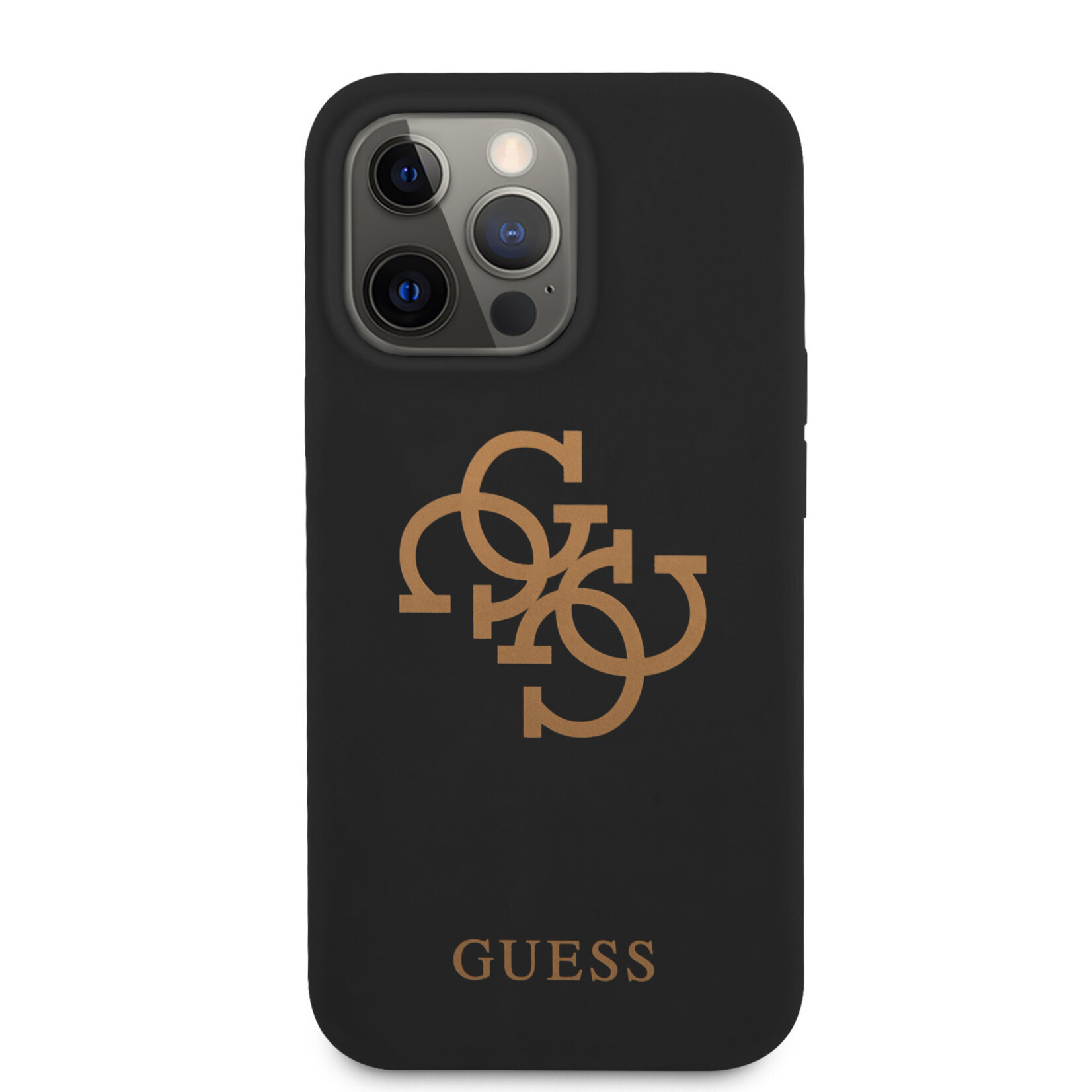 Guess Zwart hoesje van Guess - Hardcase Backcover - iPhone 13 Pro - Gold 4G Logo