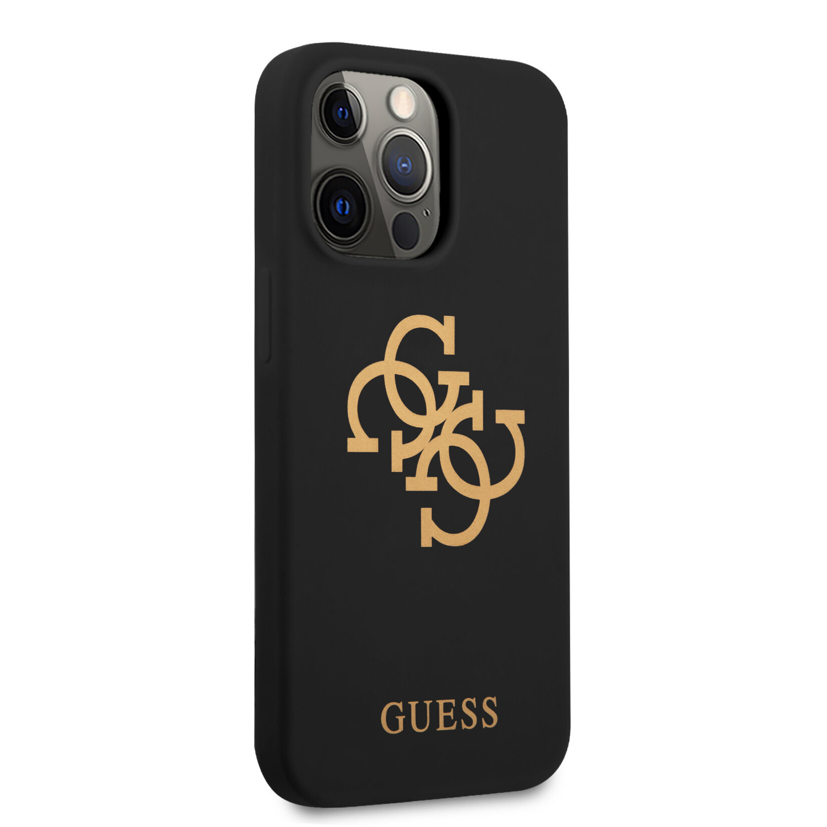 Guess Zwart hoesje van Guess - Hardcase Backcover - iPhone 13 Pro - Gold 4G Logo