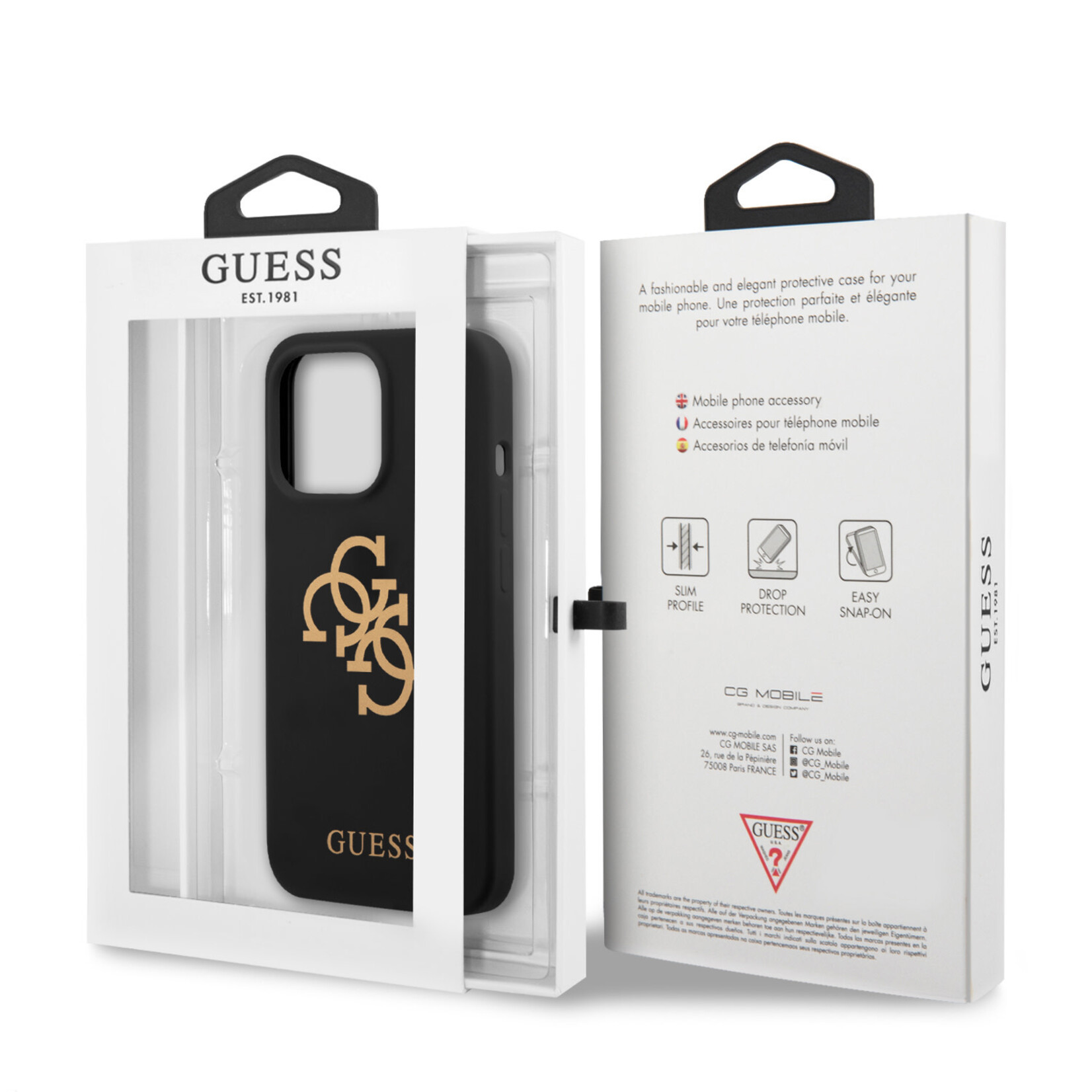 Guess Zwart hoesje van Guess - Hardcase Backcover - iPhone 13 Pro - Gold 4G Logo