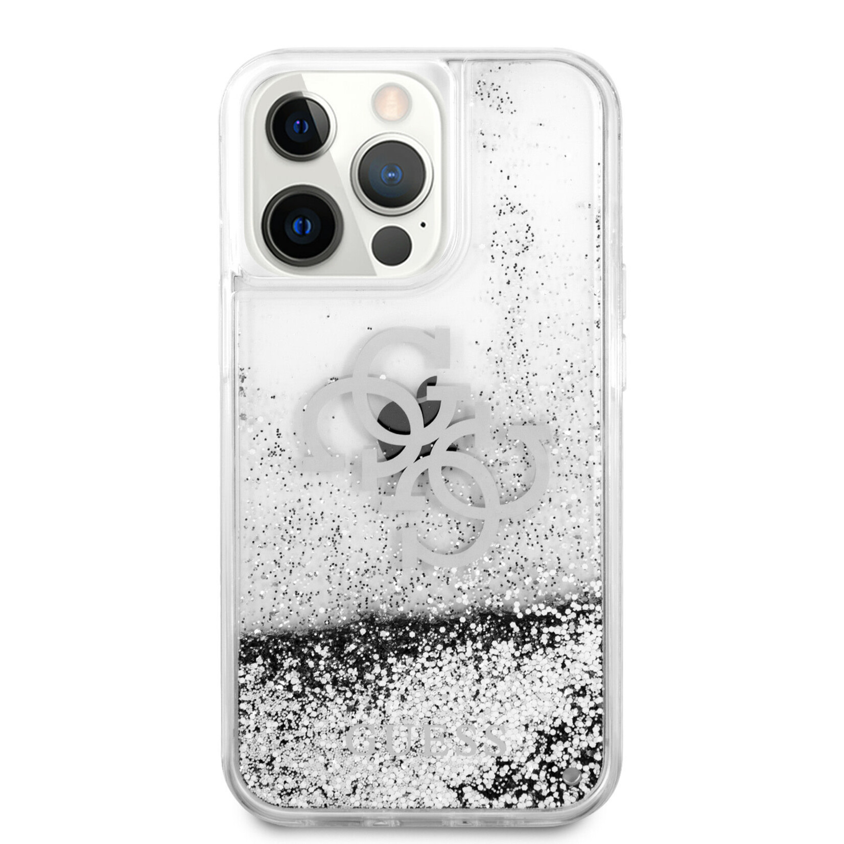 Guess GUESS Telefoonhoesje voor Apple iPhone 13 Pro - Transparant Zilver, TPU-materiaal, Beschermt je Telefoon.