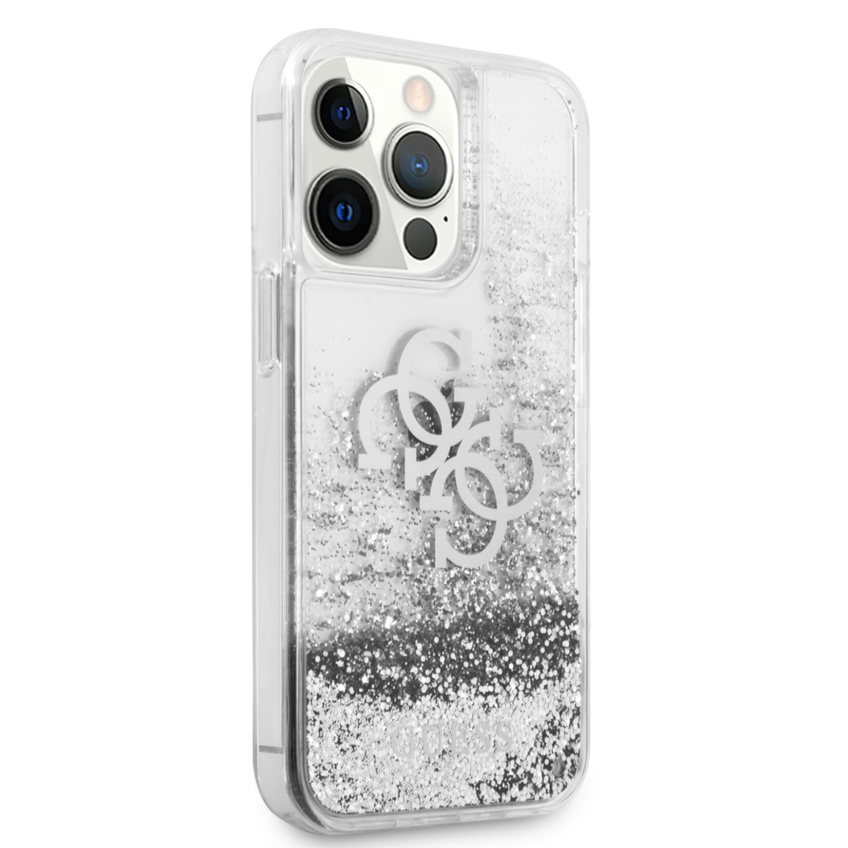 Guess GUESS Telefoonhoesje voor Apple iPhone 13 Pro - Transparant Zilver, TPU-materiaal, Beschermt je Telefoon.