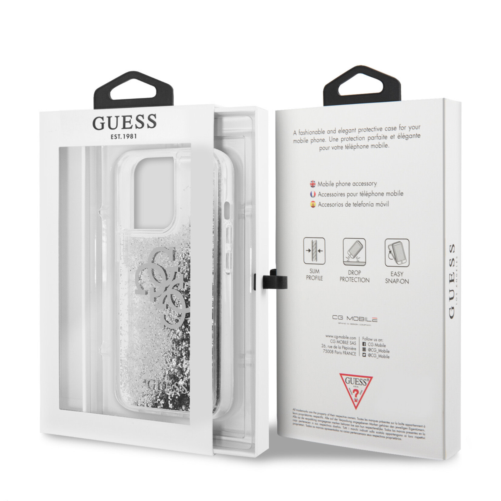 Guess GUESS Telefoonhoesje voor Apple iPhone 13 Pro - Transparant Zilver, TPU-materiaal, Beschermt je Telefoon.