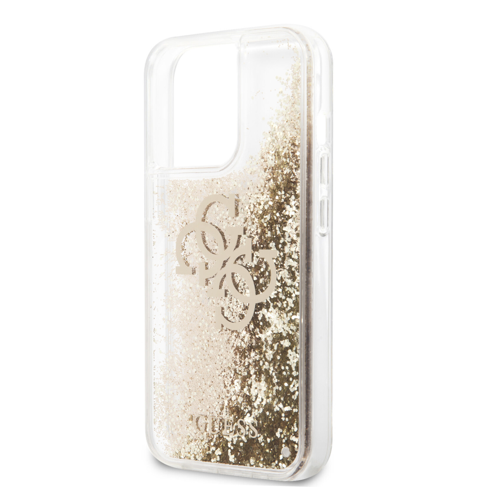 Guess Transparant hoesje van Guess - Hardcase Backcover - iPhone 13 Pro - Big 4G Logo - Gold Liquid Glitter