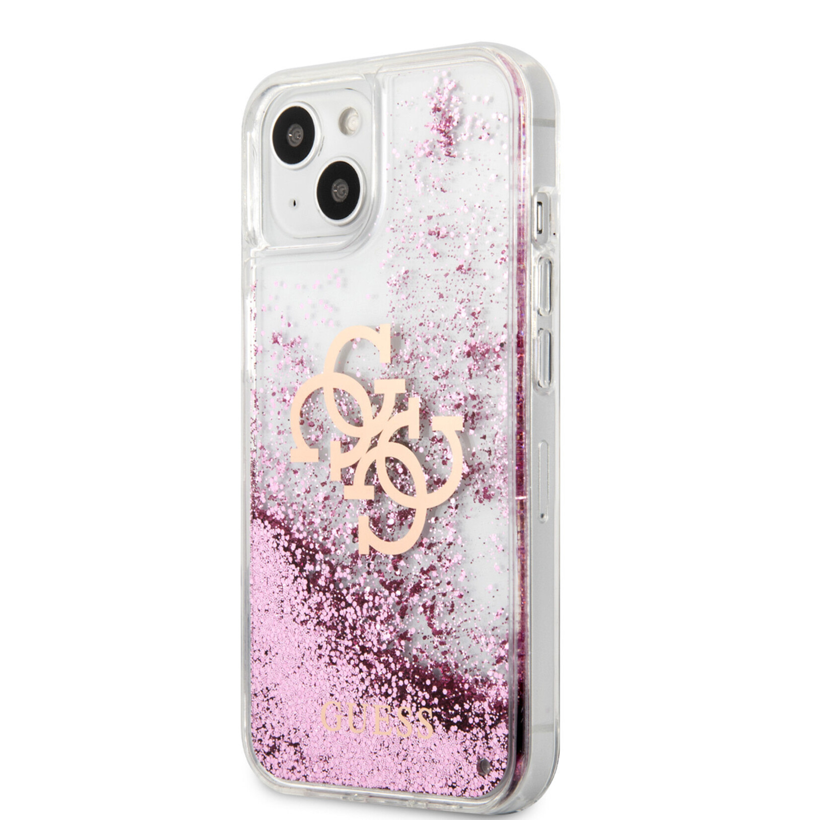 Guess Guess iPhone 13 Mini Telefoonhoesje – Roze Transparant, TPU-materiaal, Bescherming van Telefoon.