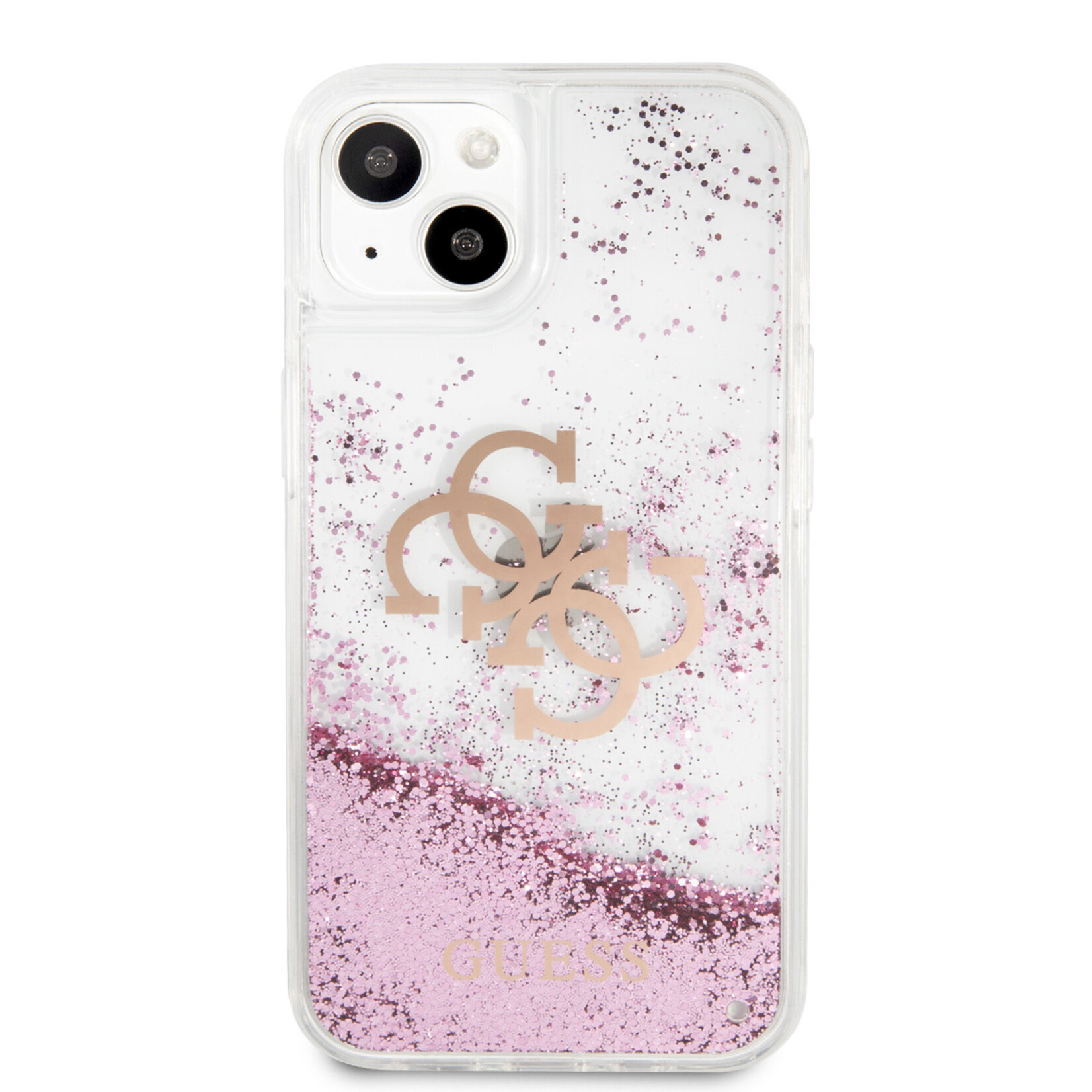 Guess Guess iPhone 13 Mini Telefoonhoesje – Roze Transparant, TPU-materiaal, Bescherming van Telefoon.