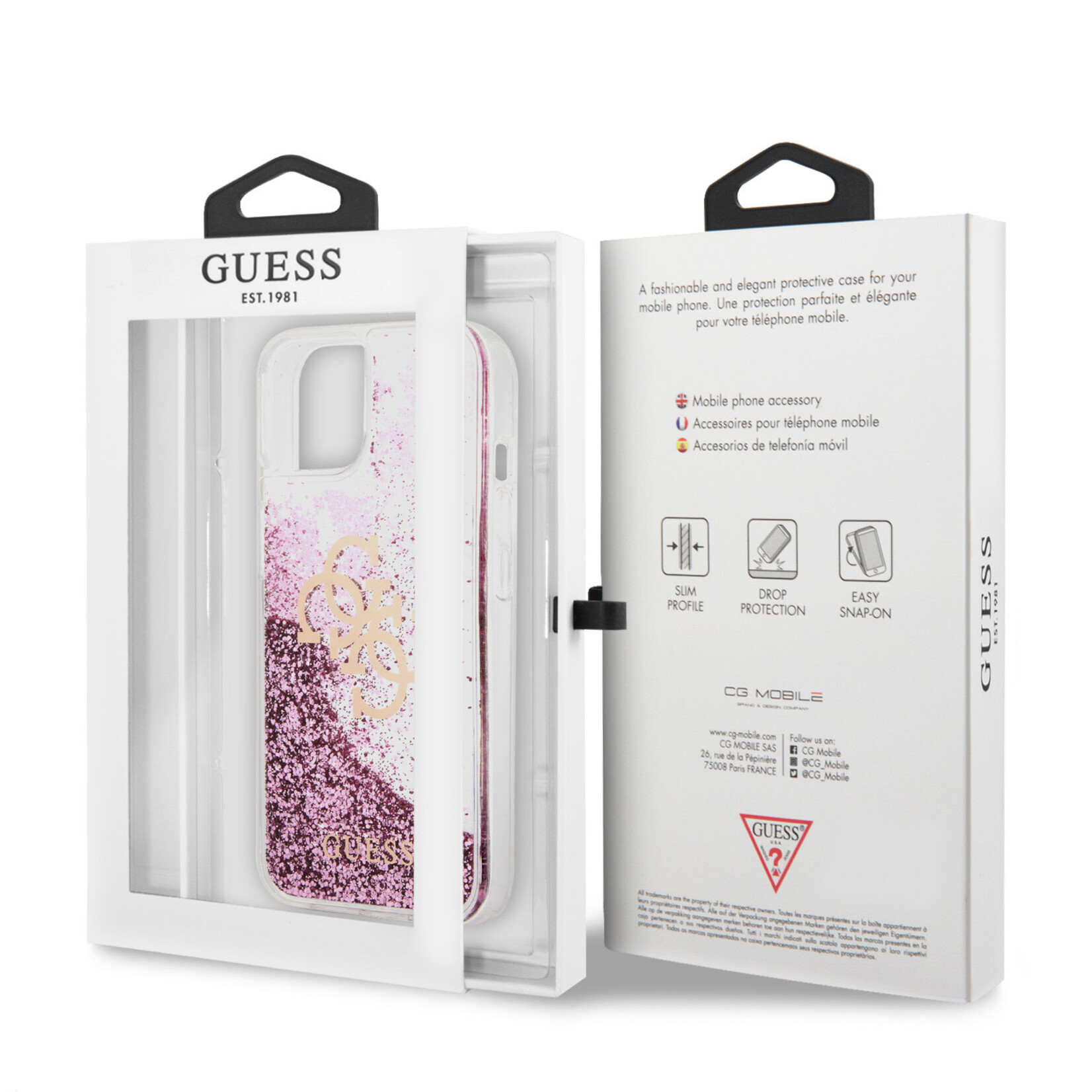 Guess Guess iPhone 13 Mini Telefoonhoesje – Roze Transparant, TPU-materiaal, Bescherming van Telefoon.