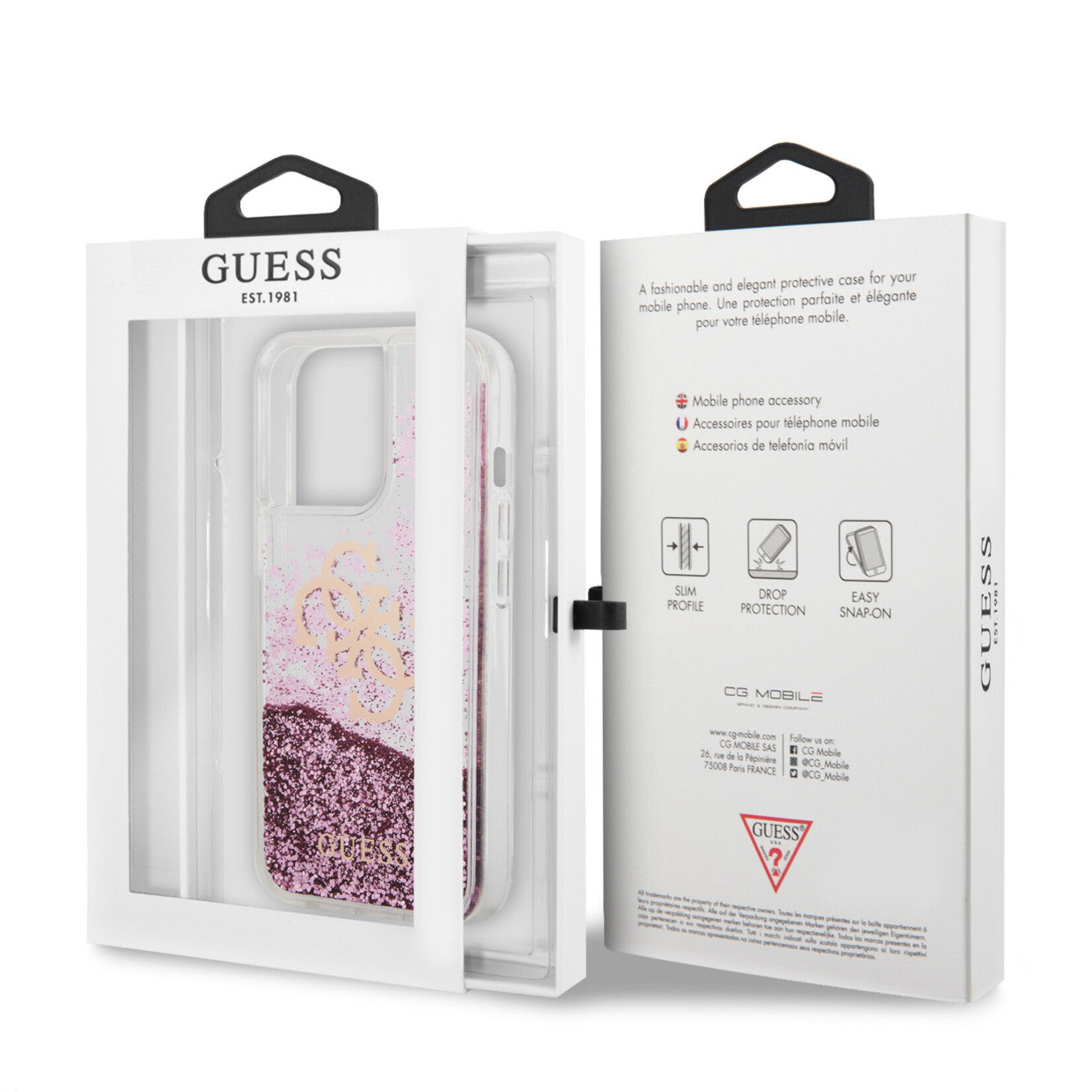 Guess GUESSE iPhone 13 Pro Hoesje - Transparante Roze TPU Back Cover - Bescherm uw Smartphone met Stijl & Comfort