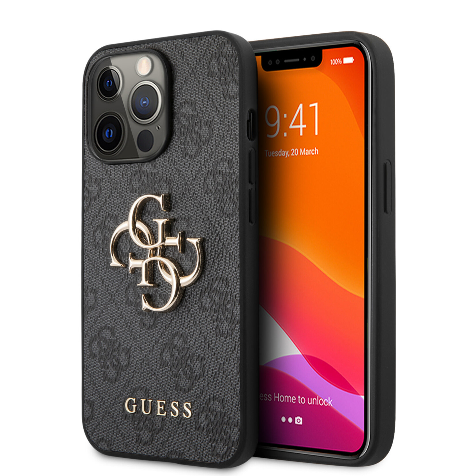 Guess Guess Telefoonhoesje voor Apple iPhone 13 Pro - Back Cover, Kleur: Grijs/Zwart, PU Materiaal, Bescherming van Telefoon.