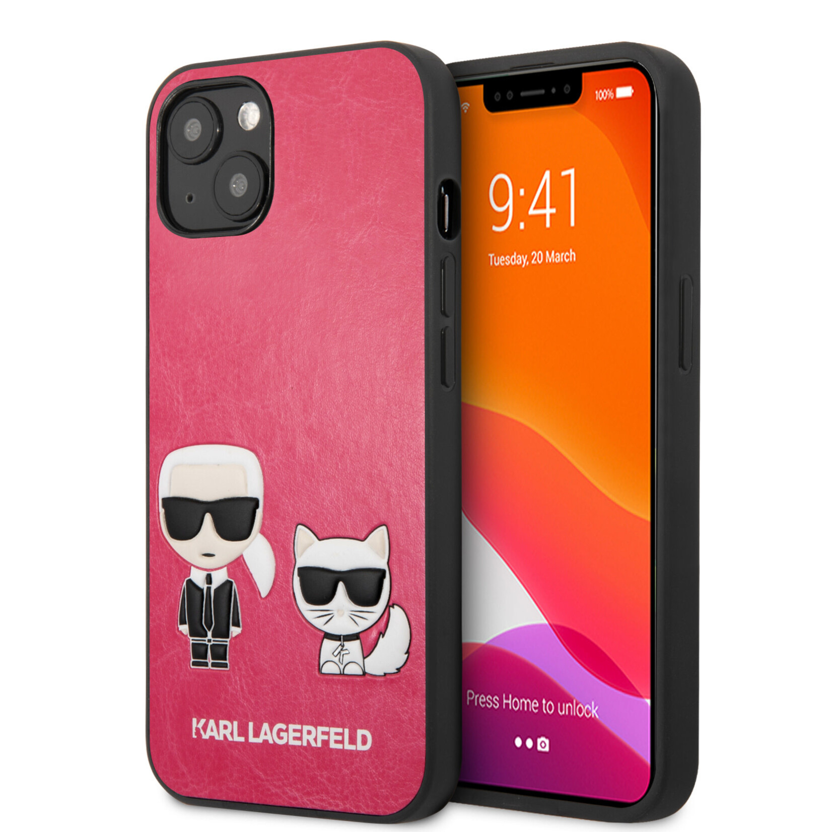 Karl Lagerfeld Karl Lagerfeld iPhone 13 Mini Telefoonhoesje - Pu Leer, Roze, Beschermende Back Cover