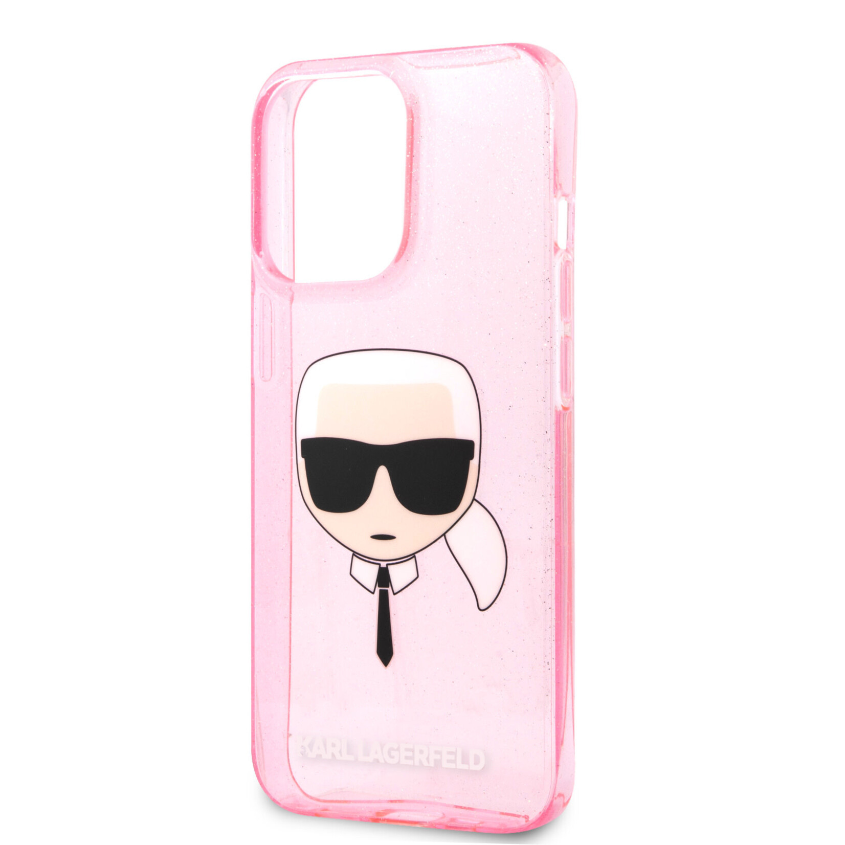 Karl Lagerfeld Transparant Roze hoesje van Karl Lagerfeld - Hardcase Backcover - iPhone 13 Pro - Glitter - Karl's head