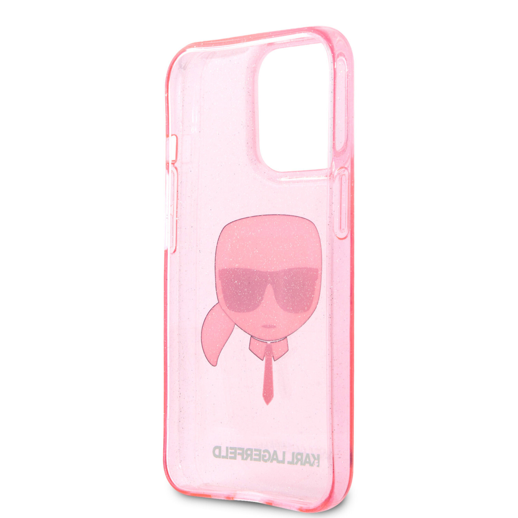 Karl Lagerfeld Transparant Roze hoesje van Karl Lagerfeld - Hardcase Backcover - iPhone 13 Pro - Glitter - Karl's head