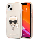 Karl Lagerfeld Transparant Gouden hoesje van Karl Lagerfeld - Hardcase Backcover - iPhone 13 Mini - Glitter - Karl's head