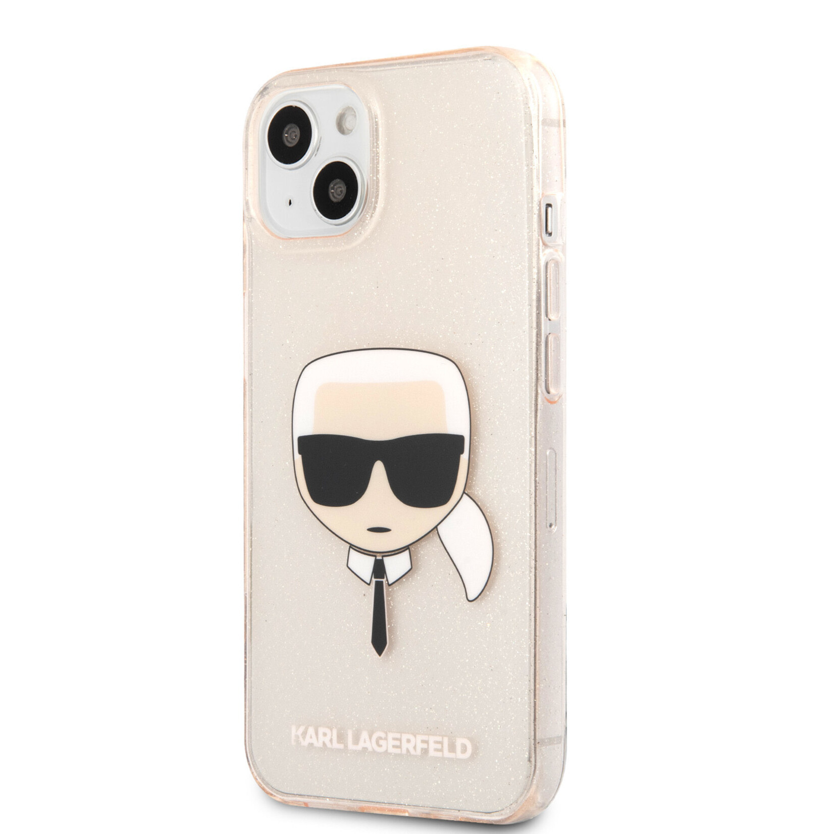 Karl Lagerfeld Transparant Gouden hoesje van Karl Lagerfeld - Hardcase Backcover - iPhone 13 Mini - Glitter - Karl's head