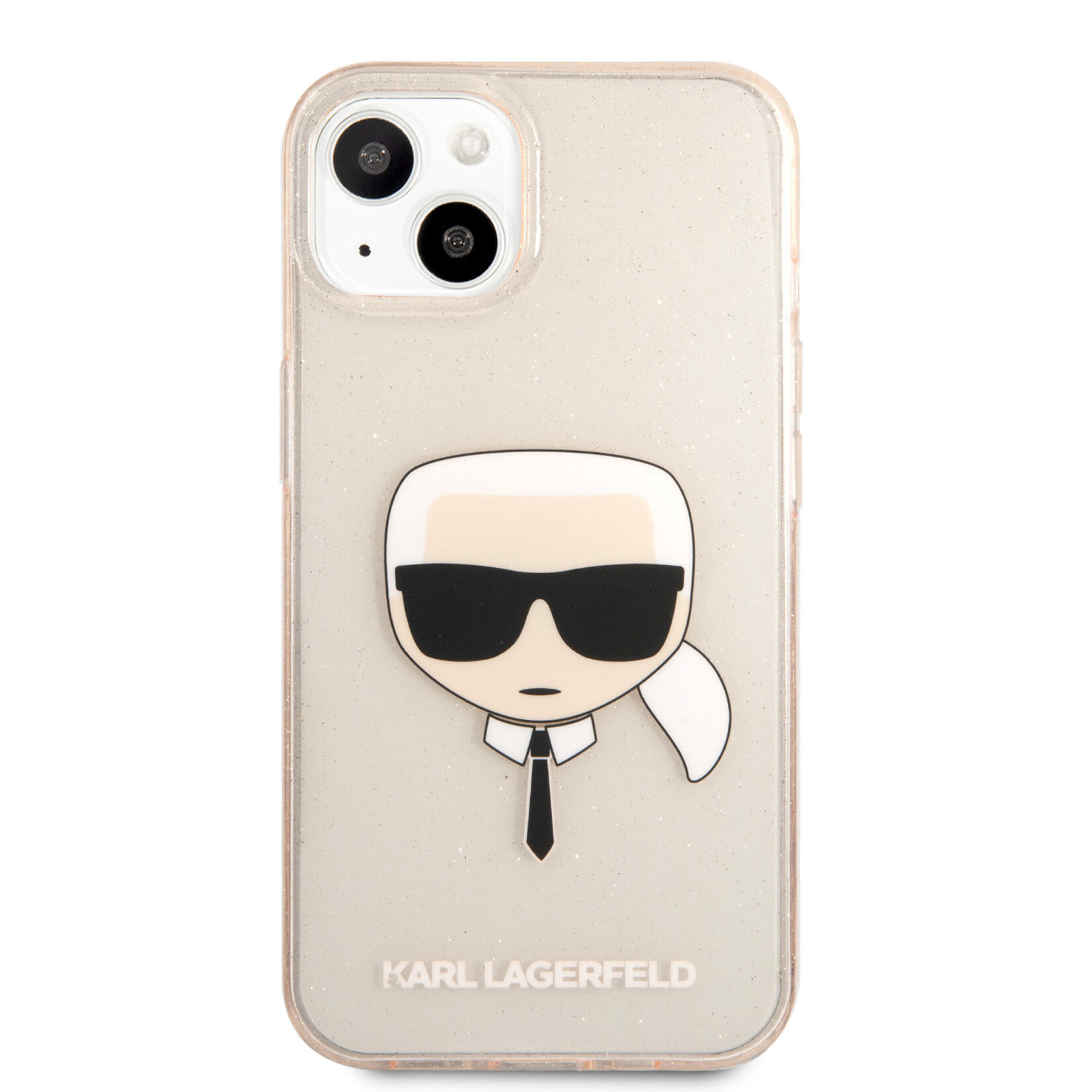 Karl Lagerfeld Transparant Gouden hoesje van Karl Lagerfeld - Hardcase Backcover - iPhone 13 Mini - Glitter - Karl's head